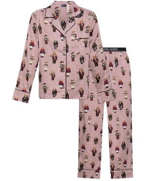 Polo Ralph Lauren Nachtkleding ,Rood ,Katoen Katoenen Pyjamaset Met Print - Roze