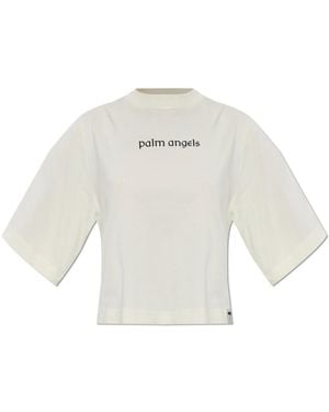 Palm Angels Tops ,Katoen Logo T-Shirt - Wit