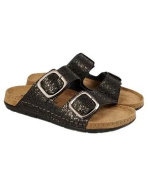Rohde Leder Memory Sandalen Hausschuhe - Schwarz