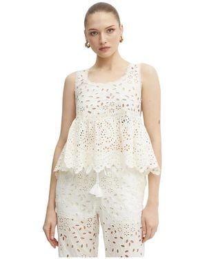 Ermanno Scervino Tops ,Katoen Top Met Borduursel En Kanten Rand - Wit