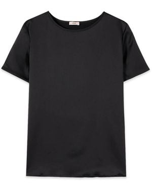 Oltre Overhemden ,Zwart ,Katoen T-Shirt Van Twee Materialen