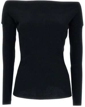 P.A.R.O.S.H. Truien & Vesten ,Zwart ,Wol Ribbed Boatneck Sweater