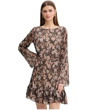 Guess Kleedjes ,Veelkleurig ,Polyester Ilenia Pleat Dress - Bruin