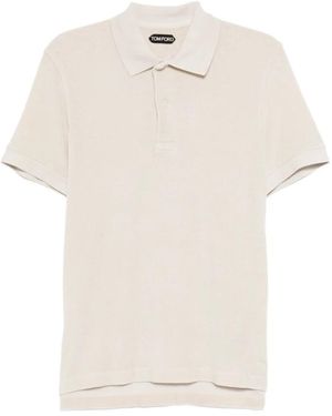 Tom Ford Geripptes Poloshirt Mit Zwei Knöpfen - Weiß
