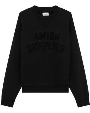AMISH Hoodies & Sweatvesten ,Zwart ,Katoen Trui Met Ronde Hals En Lasergegraveerd Logo