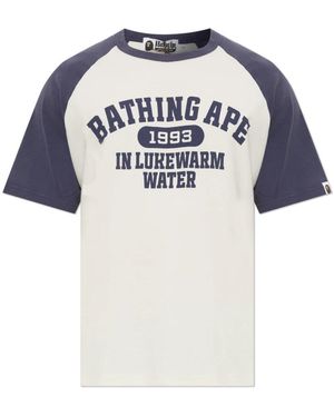 A Bathing Ape Tops ,Katoen Logo T-Shirt - Blauw