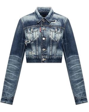 DSquared² Jassen ,Blauw ,Denim Vintage-Effect Denim Jacket