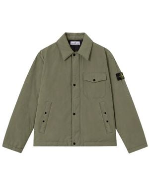 Stone Island Jassen ,Groen ,Leer Micro Reps Jacket