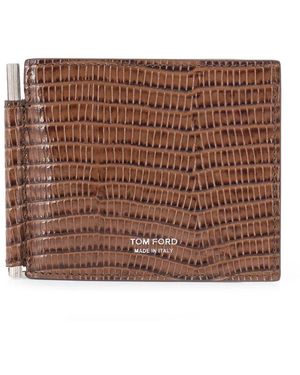 Tom Ford Accessoires ,Bruin ,Leer Printed Tejus Geldclip Portemonnee