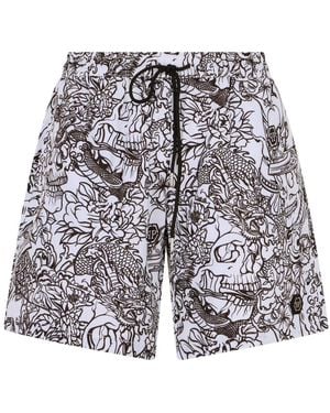 Philipp Plein Badmode ,Veelkleurig ,Polyester Zwemshorts Skull All-Over - Blauw