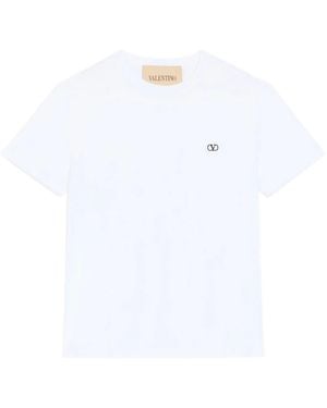 Valentino Garavani Tops ,Wit ,Katoen Katoenen T-Shirt Met Vlogo-Borduurwerk