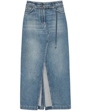 Dries Van Noten Gedrapeerde Denim Midi Rok - Blauw