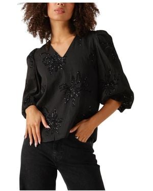 Nukus Delilah Blouse Embroidery - Zwart