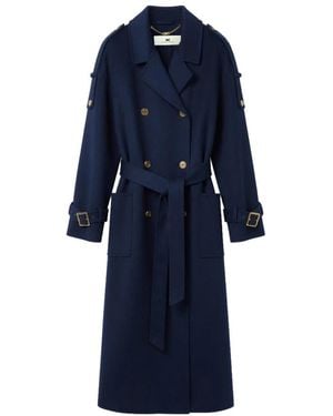Elisabetta Franchi Jassen ,Blauw ,Wol Lange Wollen Jas