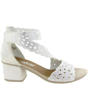 Rieker Schoenen ,Wit ,Sandaal Met Middenhoge Hak