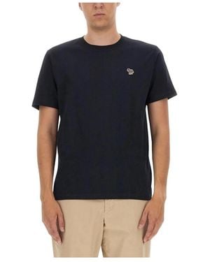 Paul Smith Tops ,Blauw ,Katoen T-Shirt Met Ronde Hals En Zebra-Logo