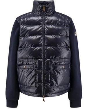 Moncler Katoenen Sweatshirt Met Rits En Nylon Voorkant - Blauw