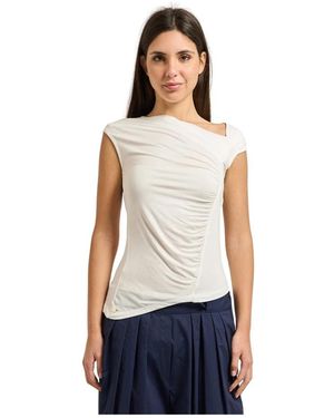 Manila Grace T-Shirt Met Gedrapeerde Asymmetrische Halslijn - Wit