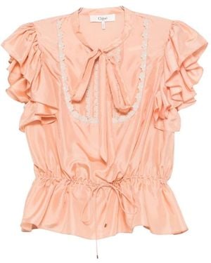 Chloé Overhemden ,Roze ,Polyester Habotai Zijden Top Met Ruches