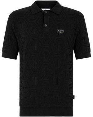Philipp Plein Tops ,Zwart ,Katoen Polo Shirt Ss Monogram