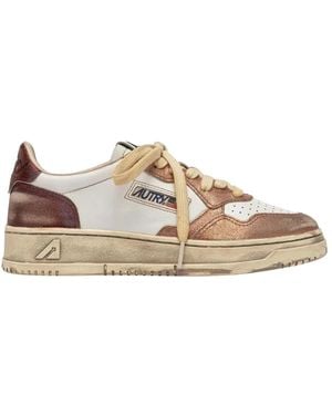 Autry Schoenen ,Veelkleurig ,Suède Medalist Low Super Vintage Leren En Suède Sneakers - Naturel