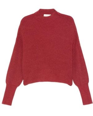 Closed Roter Gerippter Strickballonärmelpullover