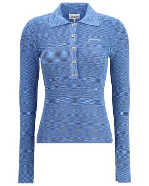 Ganni Spacedyed Polo Shirt - Blue