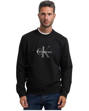 Calvin Klein Hoodies & Sweatvesten ,Zwart ,Katoen Cotton Terry Monogram Sweatshirt