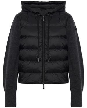 Moncler Truien & Vesten ,Grijs ,Wol Cardigan Met Gewatteerd Voorpand - Zwart