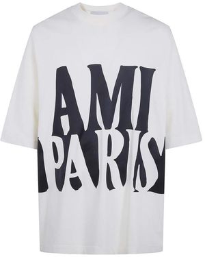 Ami Paris Tops ,Wit ,T-Shirts - Blauw