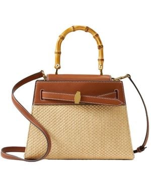 Veronica Beard Raffia Dash Top Handle Bag - Braun