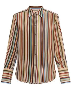 Paul Smith Gestreiftes Seidenhemd - Braun