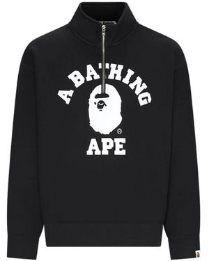 A Bathing Ape College Half Zip Relaxed Fit Crewneck Sweatshirt - Zwart