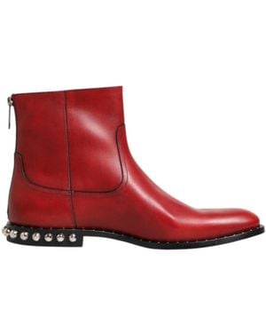 Dolce & Gabbana Rode Studded Chelsea Enkellaarzen - Rood