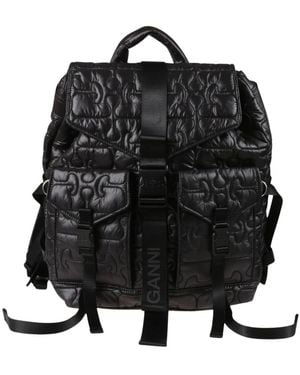 Ganni Re-Tech Gesteppter Rucksack - Schwarz
