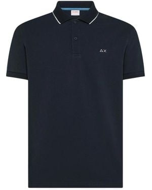 Sun 68 Polo Small Stripe On Collar S/S - Blauw