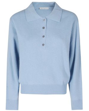 Low Classic Merino-Kaschmir-Pullover Mit Offenem Kragen - Blau