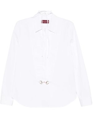 Gucci Overhemden ,Wit ,Witte Horsebit Detail Stropdas Hals Shirt