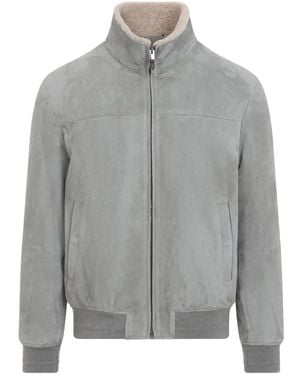 Canali Leather Jackets - Grey