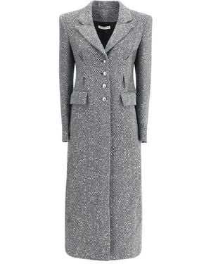 Alessandra Rich Tweed Lange Jas Met Juwelen Knopen - Grijs
