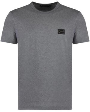 Dolce & Gabbana Tops ,Grijs ,Katoen Logo Patch T-Shirt