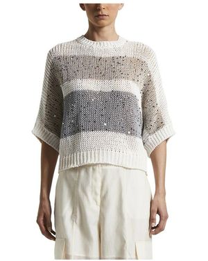 Peserico Baumwollband Gestreifter Pullover Mit Pailletten - Grau