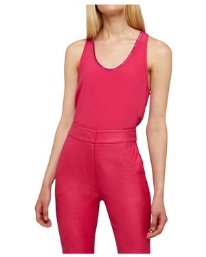 Genny Tops ,Roze ,Mouwel Top Met Franje Borduursel - Rood
