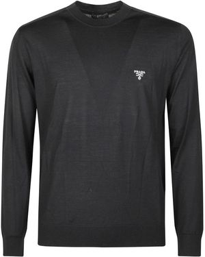 Prada Superfeiner Wollpullover Mit Rundhalsausschnitt - Schwarz