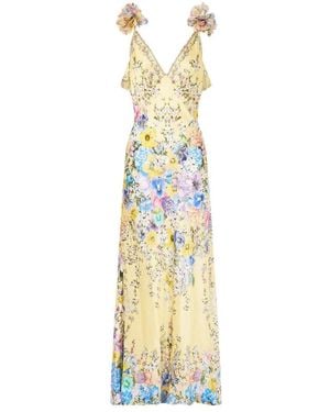 CAMILLA Kleedjes ,Veelkleurig ,V-Neck Bias Slip Dress Darling Buds - Metallic
