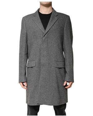 Dolce & Gabbana Grauer Wolltrenchcoat Mit Spitzem Revers