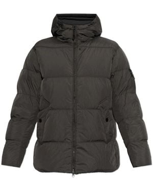 Stone Island Jassen ,Zwart ,Donsjack Met Capuchon - Grijs
