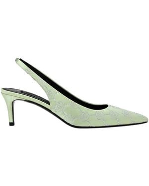 Philipp Plein Satin Slingback Low Heels Monogram Strass - Mettallic