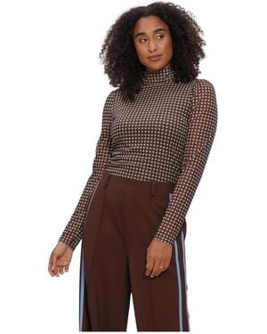 Pom Romi Mesh Check Longsleeve - Bruin