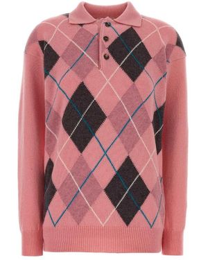 JW Anderson Truien & Vesten ,Roze ,Wol Gebreide Argyle Polo Top